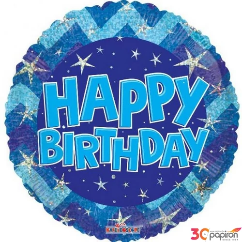 lufi fólia 18' Happy Birthday kék hologrammos 18inch/45cm Szülinapos Happy Birtday feliratos