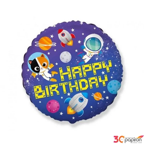 Paty lufi fólia 18"Gömb HB.koz Happy Birthday kozmosz