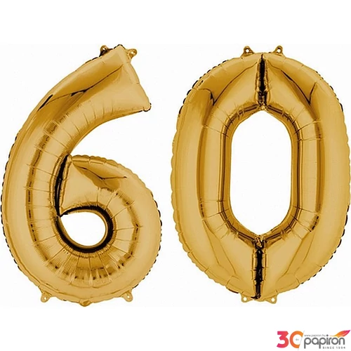 Partylufi fólia 60 szám 86cm arany színű 60-as szám léggömb Fólia Léggömb+hélium
