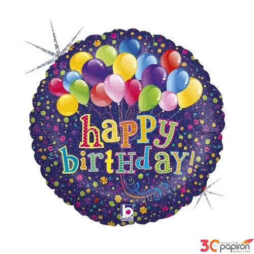 Party Lufi fólia Happy Birthday! hologrammos 45cm-es luficsokor minta