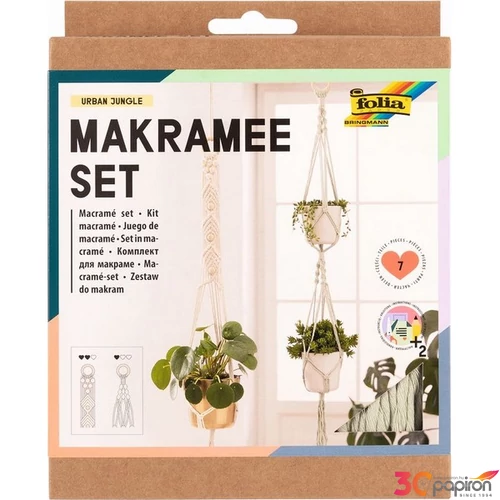 Makramé készítő szett Folia 7db-os BETON DZSUNGEL fonal,fa gyöngy,fa karika
