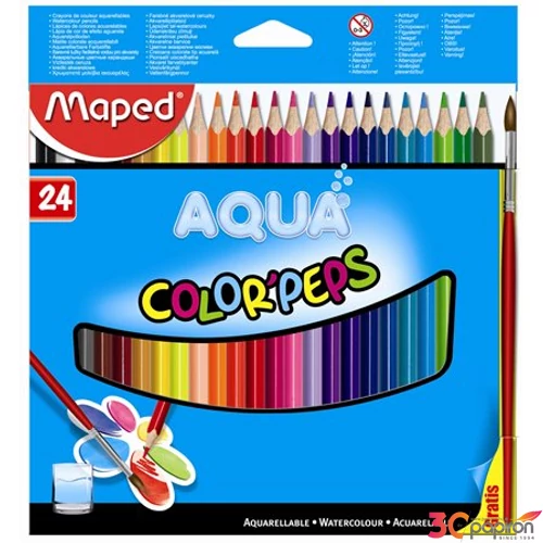 Színes ceruza Akvarell Maped 24db Color'Peps háromszög +ecset 24színű Írószerek MAPED 836013