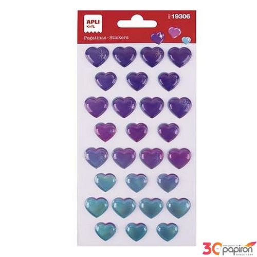 Matrica Apli domború, Kids Stickers, tündöklő szívek