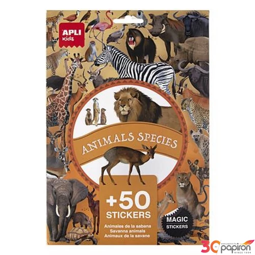 Matrica Apli újra felhasználható, 50db, Kids Stickers szavanna állatai