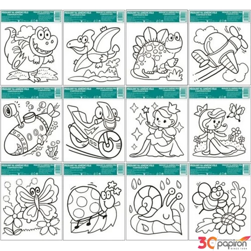 Sablon kontúros 14x14cm adhezív fólián, vegyes minták