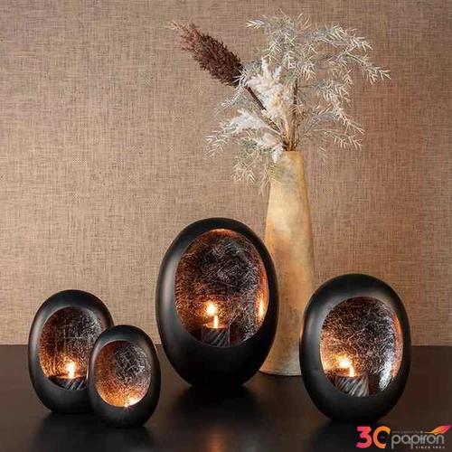 Mécsestartó fekete Tealight Eggy S matt 25cm black/antique brass Holland SDDST53