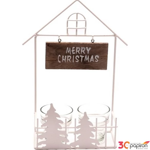 Mécsestartó felirattal fehér fém-üveg 21x8x37cm Merry Christmas Merry Christmas