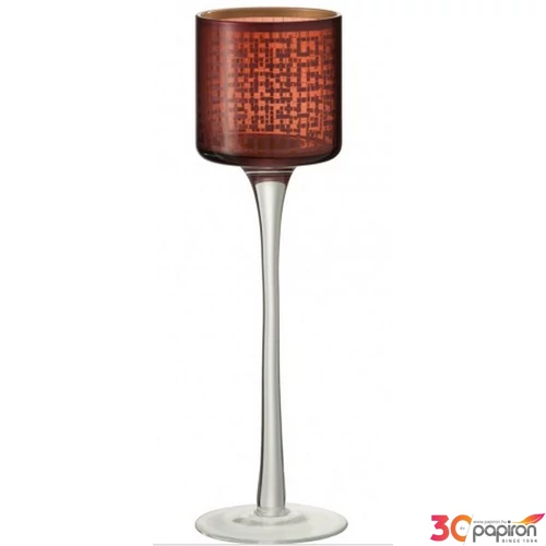 Mécsestartó kehely talpas S görög mintás üveg dekor 30cm rose gold színű áttetsző üvegből