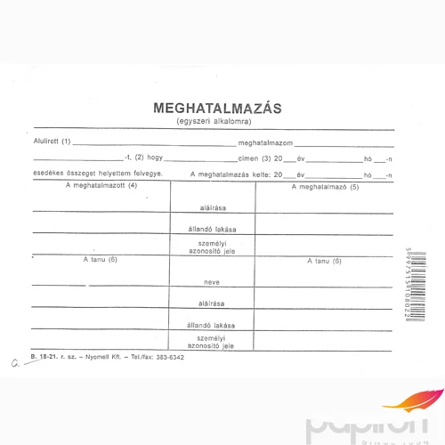 Ny B 18-21 meghatalmazás Meghatalmazás egyszeri alkalomra