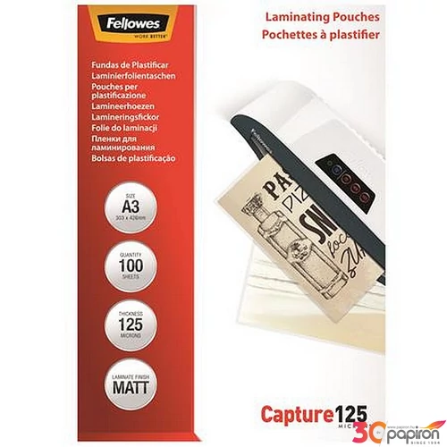 Meleglamináló fólia Fellowes 125 mikron, A3, matt, 100 db