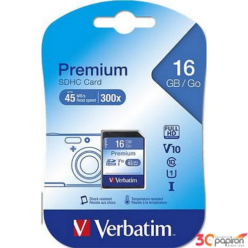 Memóriakártya SDHC 16GB VERBATIM Premium 45/10MB/s Adattárolók VERBATIM 43962