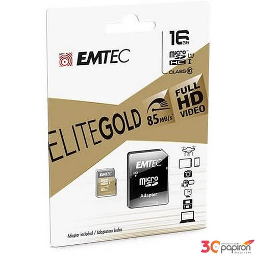 Memóriakártya microSDHC 16GB UHS-I/U1 85/20 MB/s adapter EMTEC Elite Gold