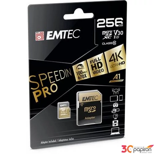 Memóriakártya microSDXC 256GB UHS-I/U3/V30/A2 100/95 MB/s adapter EMTEC SpeedIN