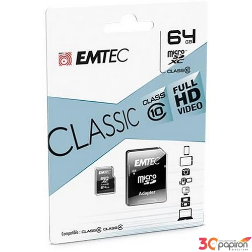 Memóriakártya microSDXC 64GB CL10 46011 MB/s adapter EMTEC Classic