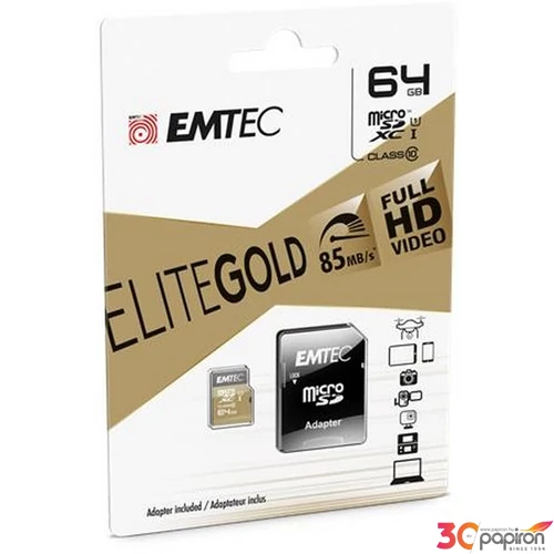 Memóriakártya microSDXC 64GB UHS-I/U1 85/20 MB/s adapter EMTEC Elite Gold