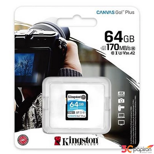 Memóriakártya SDXC 64GB C10/UHS-I/U3/V30 KINGSTON Canvas Go! Plus