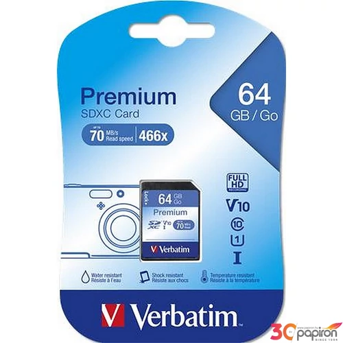 Memóriakártya SDXC 64GB VERBATIM Premium 45/10MB/s Adattárolók VERBATIM 44024
