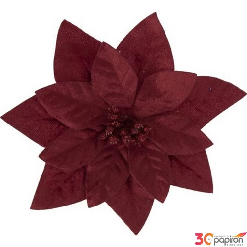 Mikulásvirág textil 21' csipeszes, 16cm bordó