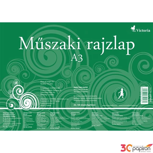 Műszaki rajzlap A3 Victoria famentes 20lap 180g-os Irodai papíráru Victoria 713023021