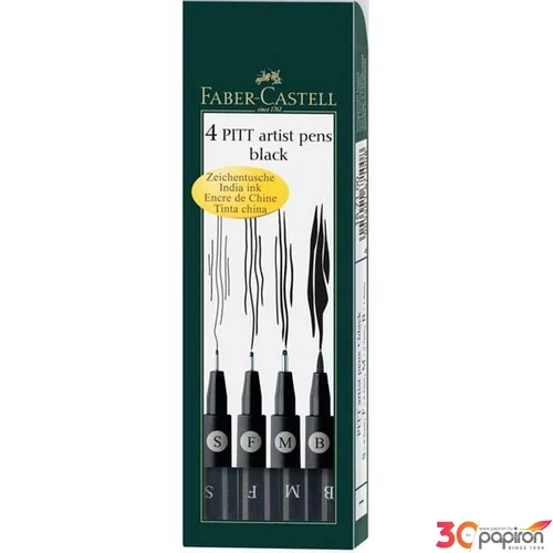 Faber-Castell művész filctoll "Pitt 4db -S;F;M;B- fekete" AG-Pitt 167100