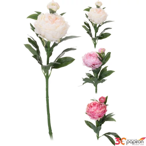 Selyemvirág - művirág 60cm '2 2 fejes, 3 féle pünkösdi rózsa pink kpm levelekkel bimbóval
