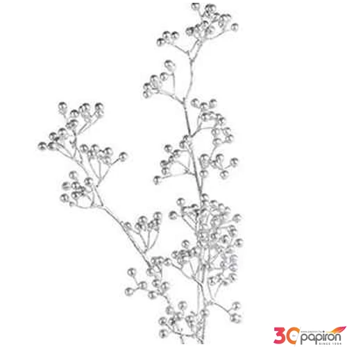 Selyemvirág - művirág bogyós Berry branch silver 92cm ezüst SDDST53