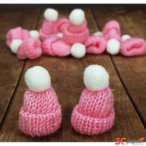 Dekor figura sapka mini kötött sapka rózsaszín 5cm