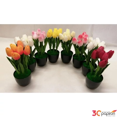 Selyemvirág - művirág  tulipán cserepes, 24cm