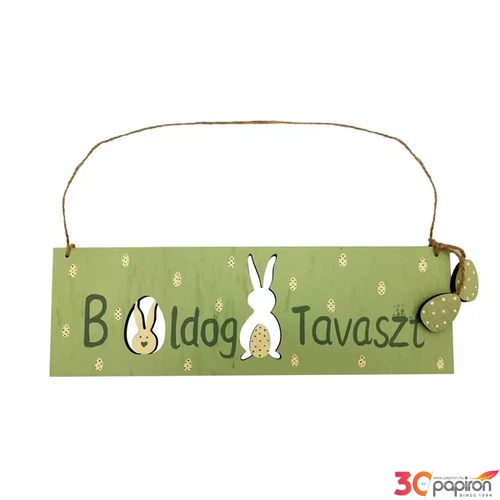Tavaszi dekor fa tábla zöld, Boldog Tavaszt felirattal 30cm 