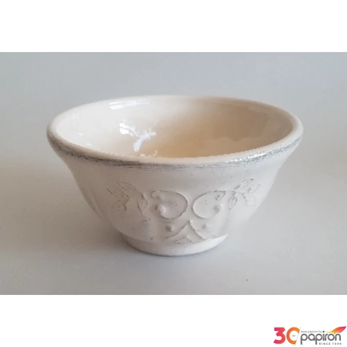 Műzlistál kerámia Romantik csipkés kicsi,dia13 x7,5cm natur,kézzel festett