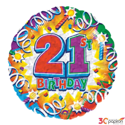Partylufi Szülinapi 18"-46cm 21-es Birthday Explosion Fólia Léggömb+hélium