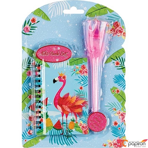 Napló Centrum vonalas 12x8cm, flamingó koronás-tollas tollal 80424