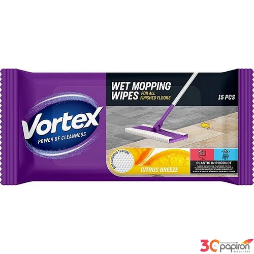 Nedves padlótörlő kendő 15db VORTEX citrom ilatta