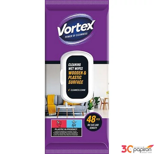 Nedves törlőkendő fa- és műanyag felületre 48db VORTEX