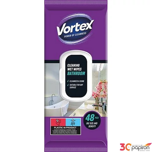 Nedves törlőkendő fürdőszobai 48db VORTEX 