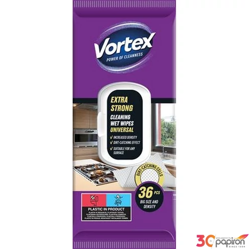 Nedves törlőkendő VORTEX 36b/csomag,  extra erős, univerzális visszazárható tetővel, KHK972