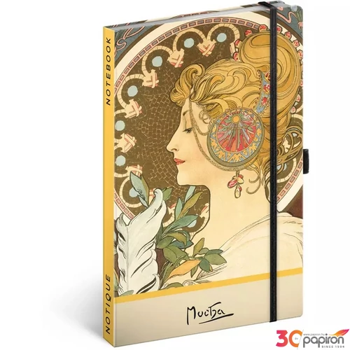 Notesz 13x26cm Alphonse Mucha – Feather, dotted Realsystem 2026 kollekció!