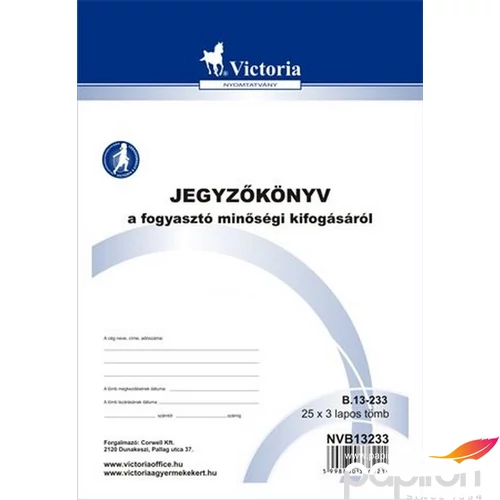 Ny B 13-233 A/5 25x3 Jegyzőkönyv a fogyasztó min. kifogásáról NVB13232