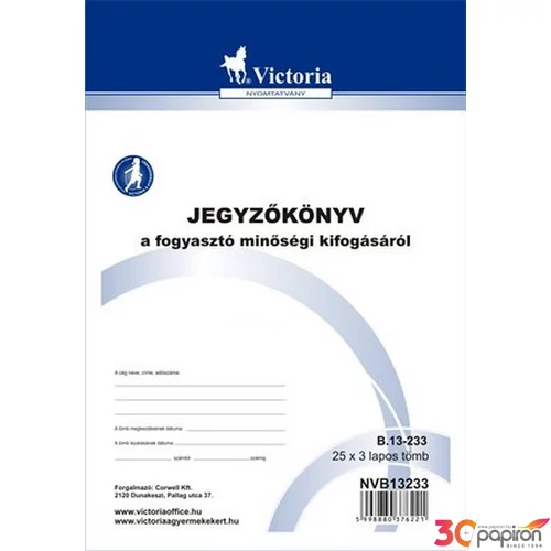 Ny B 13-233 A/5 25x3 Jegyzőkönyv a fogyasztó min. kifogásáról NVB13232