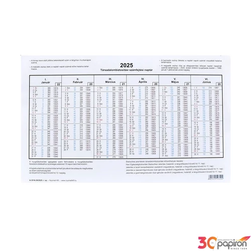Ny A 3516-38/2025 TB naptár TB számfejtési naptár