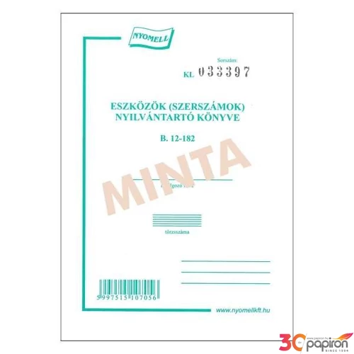 Ny B.12-182 Eszköznyilvántartó Eszközök nyilvántartó könyveb.