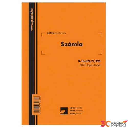 Ny. B.13-374/B/V/PM Számla C 25x4 A5 álló Pátria