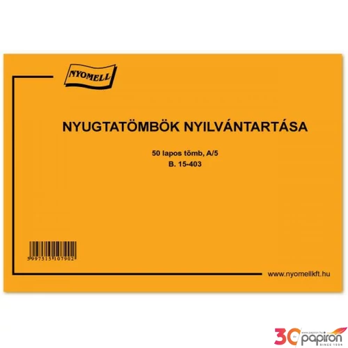 Ny. B.15-403 Nyugta nyilvántartó tömb felhasználók részére A/5 50lapos