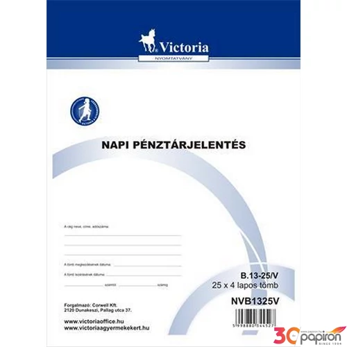 NY B 13-25/V pénztárjelentés C Napi pénztárjelentés A4 25x4 álló C NVB1325V