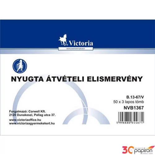 Ny. B 13-67/V Nyugta kp. átvételi elismervény A6 50x3 NVB1366