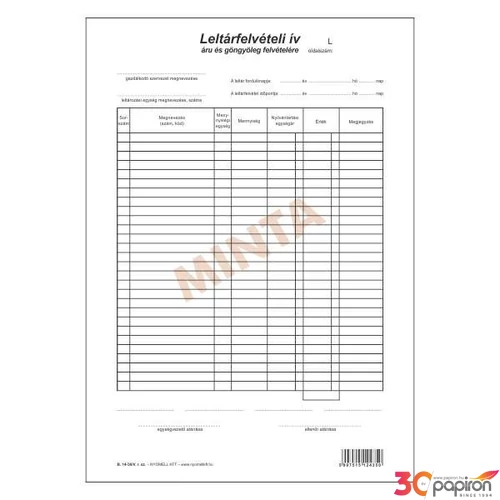 Ny B 14-30 Leltárfelvételi ív áru és göngyöleg 50x3 A4