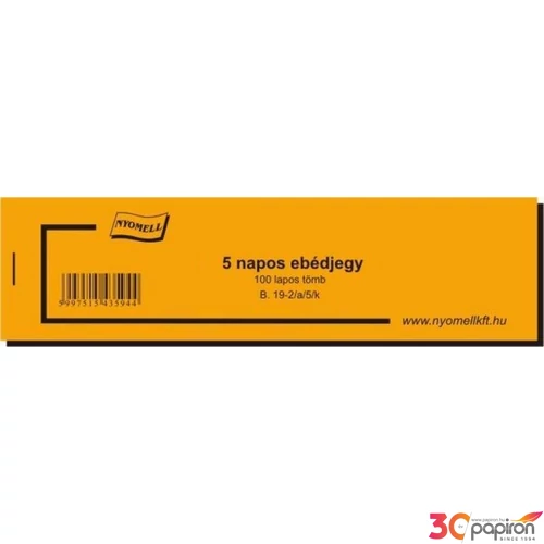 Ny B 19-2/a/5/z ebédjegy Ebédjegy 5 napos zöld 100lap/tömb