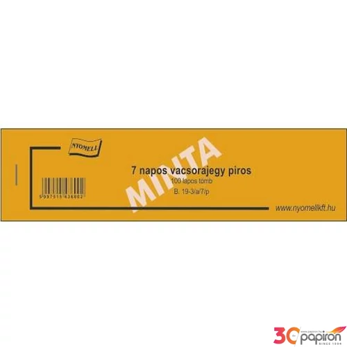 Ny B 19-3/A/7/P vacsorajegy Vacsorajegy 7 napos Piros