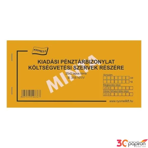Ny B 318-101/V kiadási Kiadási pénztár bizonylat költségvetési szervek részére