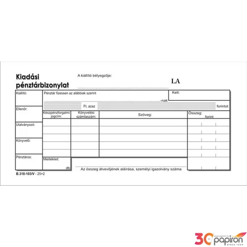 Ny B 318-103/V kiadásC Kiadási pénztárbizonylat 25x2pl NVB318103V